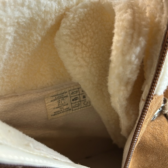 NWOT Lands End Womens Brown Leather Faux Fur Collar Ankle Boots Size 11D Wide - Picture 7 of 9